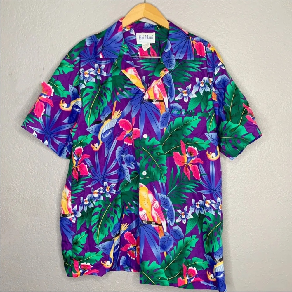 Vintage Hawaiian Aloha Shirt Mens XL Kai Nani Cotton Floral Botanical Tropical